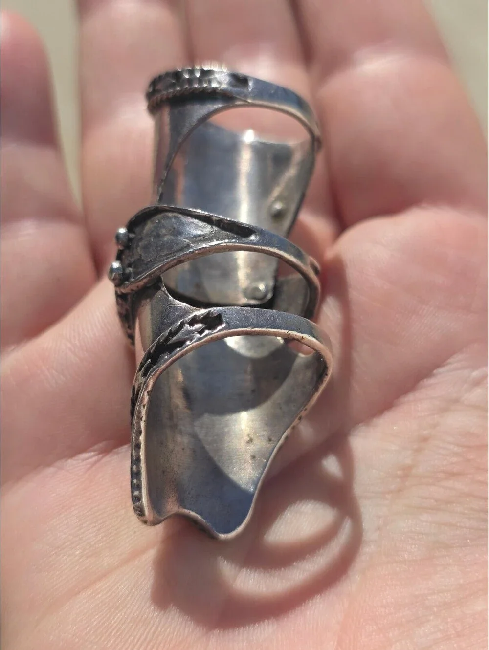 VTG 925 Sterling Silver Articulated Full Finger Ring 28g Sz 9 Gothic Renaissance